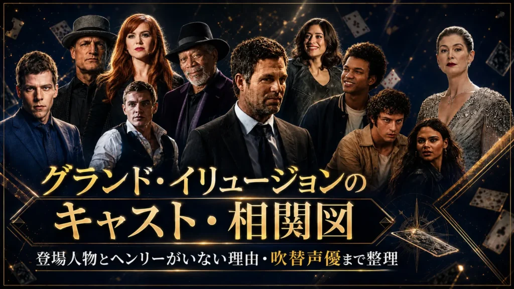 『グランド・イリュージョン』シリーズのキャストと相関図、登場人物やヘンリーがいない理由、吹替声優を整理するアイキャッチ画像