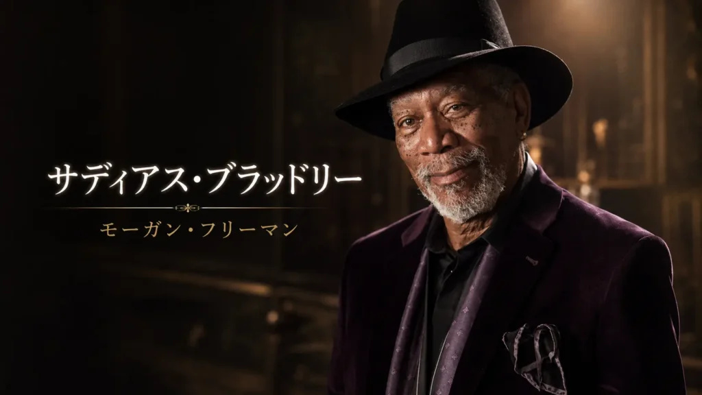 映画『グランド・イリュージョン』のサディアス・ブラッドリーと俳優モーガン・フリーマンを紹介するプロフィール画像
